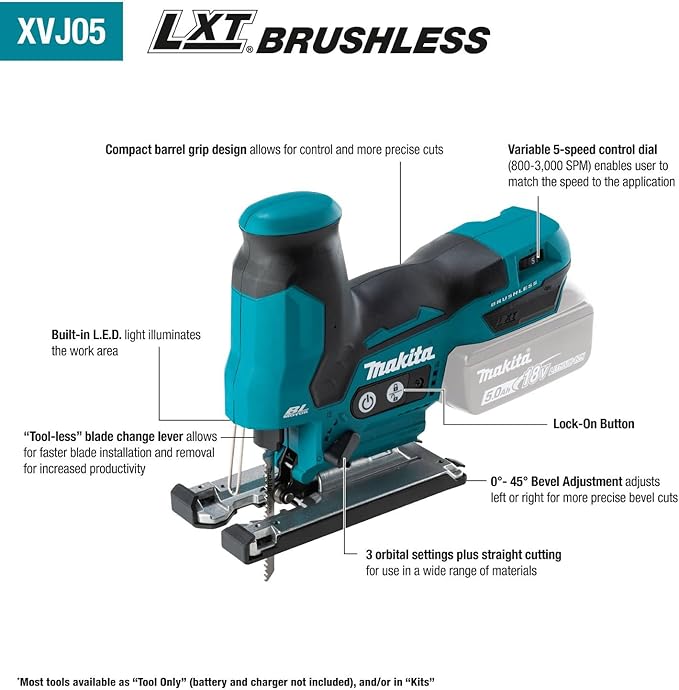 Click to see full view 11+ 5 VIDEOS Makita XVJ05Z 18V LXT® Lithium-Ion Brushless Cordless Barrel Grip Jig Saw, Tool Only - Image 5